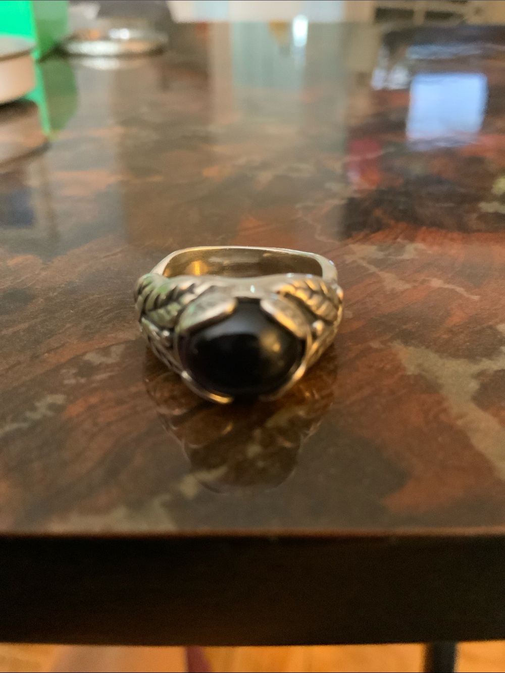 Dark Amethyst Stone Sterling-Style Leaf Ring.